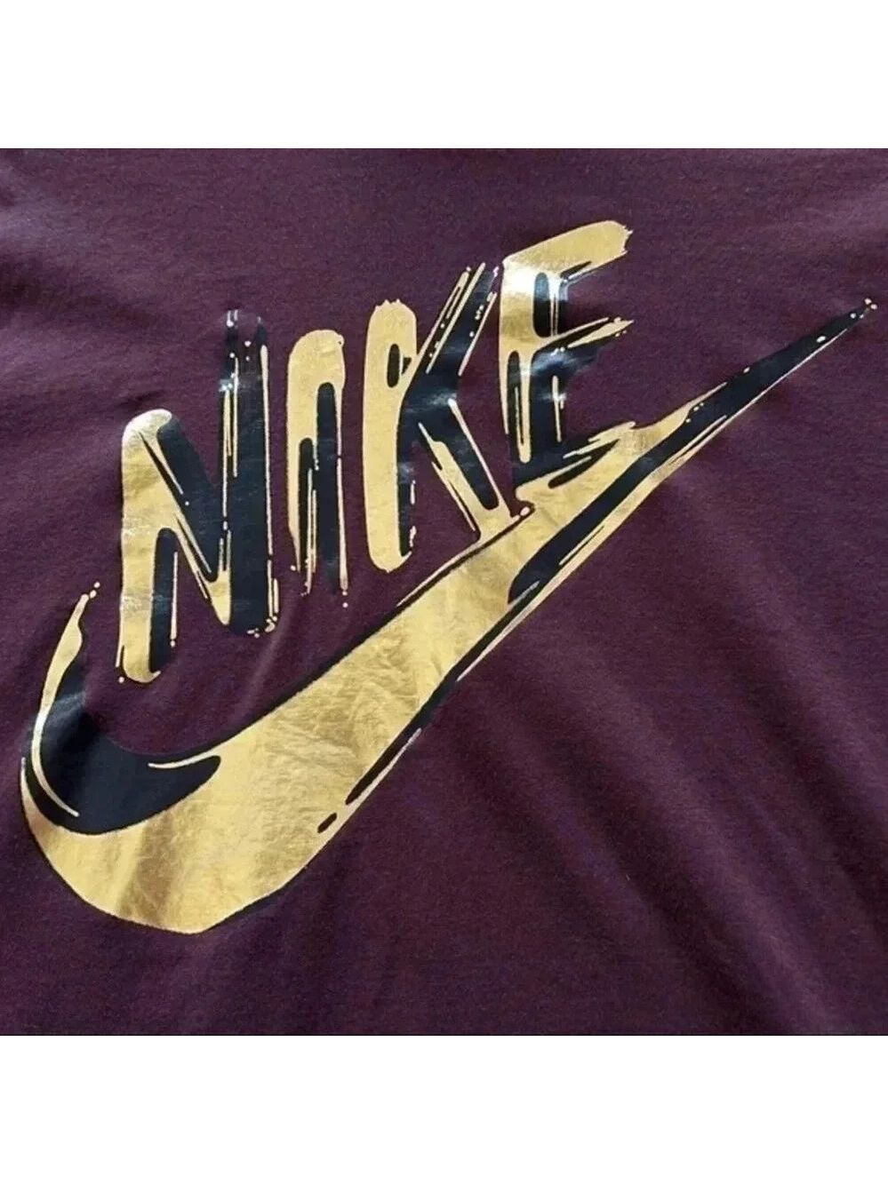 Nike Womens Metallic Gold Graphics Brown Long Sleeve Tee T-Shirt Medium - Picture 3 of 9